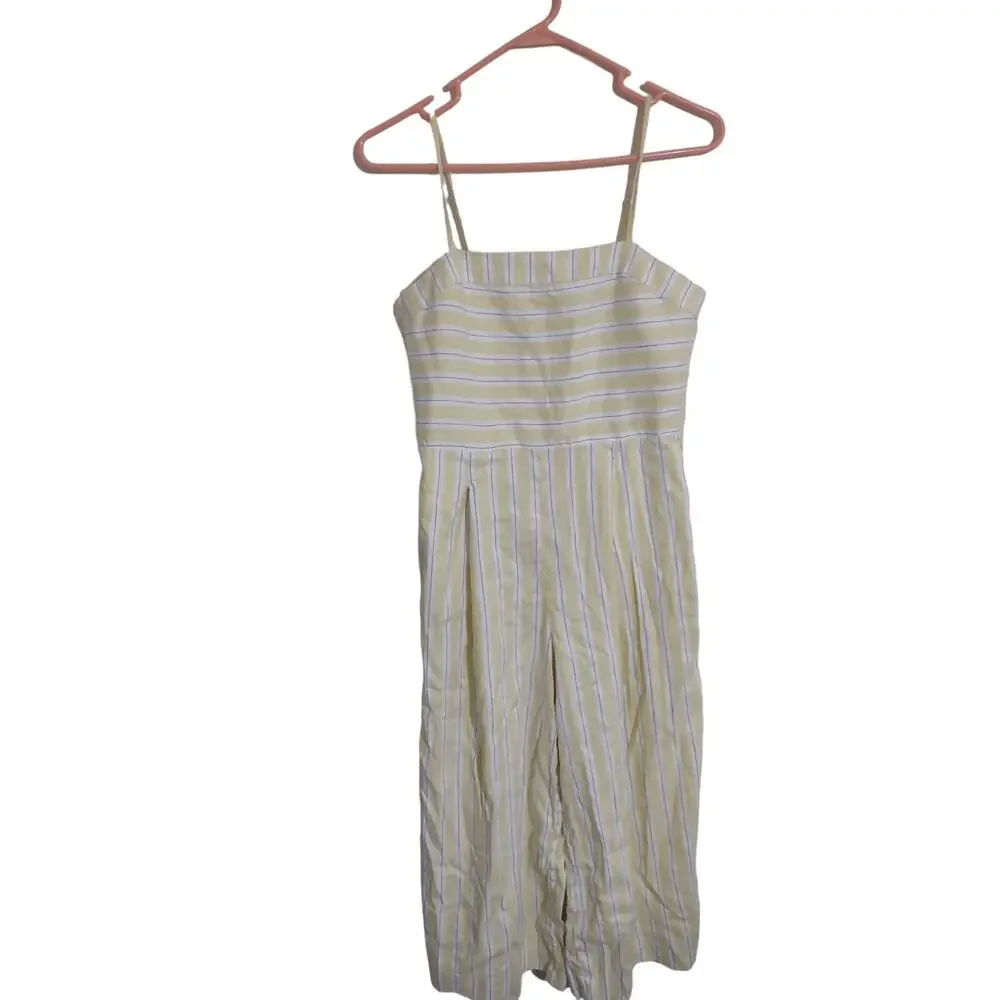 Banana‎ republic Butter Yellow Stripe Jumpsuit Linen blend Size 4 Lightweight